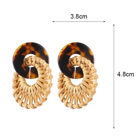 HELENA✨ Rattan Woven Tortoise Boho Drop Earrings - Picture 4 of 4